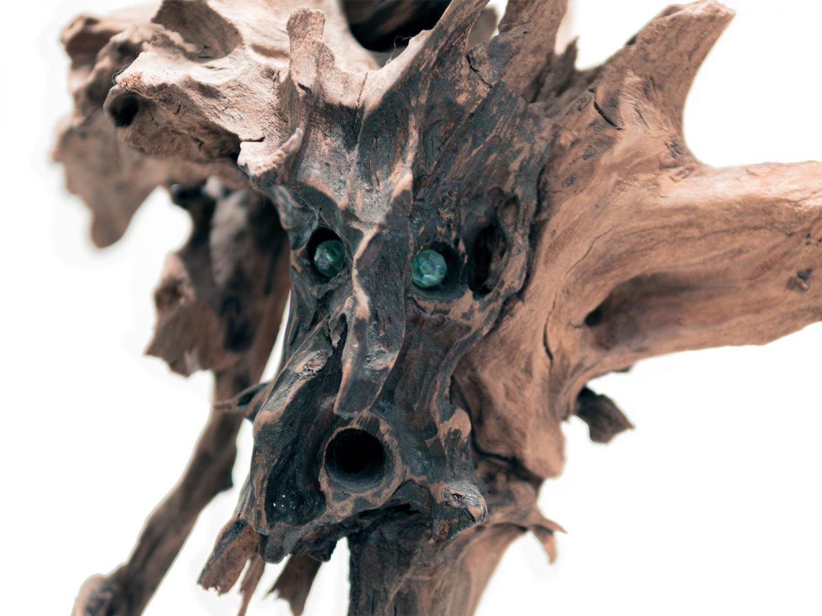 Wooden Head Sculpture Close-Up